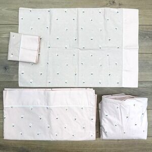 Vintage Dan River Danville Queen Sheet Set Pink Daisy Floral Polka Dot USA Made